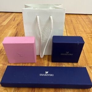 Swarovski Elegant White, Pink, and Blue shopping bag and jewelry box